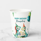 Waterverf Kleurrijke Trex Dinosaurus 1e Verjaardag Papieren Bekers (Achterkant)