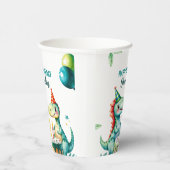 Waterverf Kleurrijke Trex Dinosaurus 1e Verjaardag Papieren Bekers (Rechts)