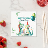 Waterverf Kleurrijke Trex Dinosaurus 1e Verjaardag Servet (Insitu)