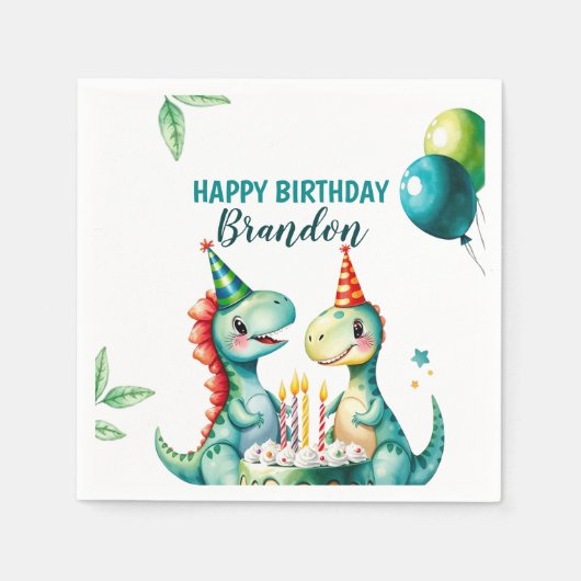 Waterverf Kleurrijke Trex Dinosaurus 1e Verjaardag Servet (Voorkant)