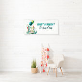 Waterverf Kleurrijke Trex Dinosaurus 1e Verjaardag Spandoek (Insitu)