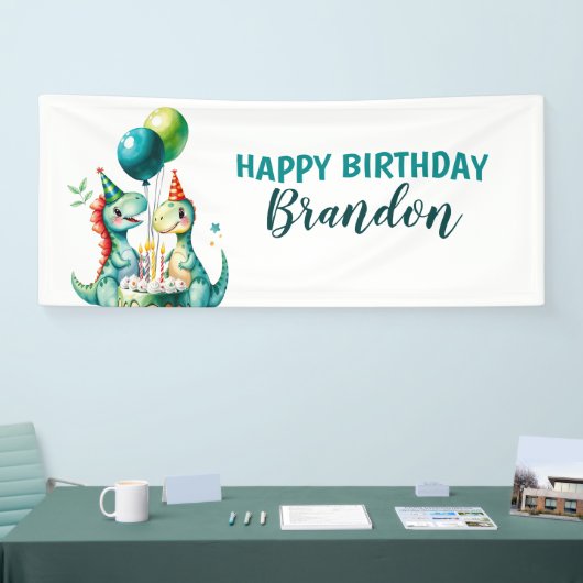 Waterverf Kleurrijke Trex Dinosaurus 1e Verjaardag Spandoek (Beurs)