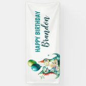 Waterverf Kleurrijke Trex Dinosaurus 1e Verjaardag Spandoek (Verticaal)