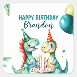 Waterverf Kleurrijke Trex Dinosaurus 1e Verjaardag Vierkante Sticker