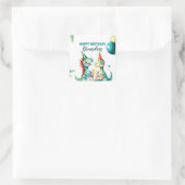 Waterverf Kleurrijke Trex Dinosaurus 1e Verjaardag Vierkante Sticker (Tas)