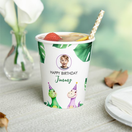 Waterverf Kleurrijke Trex Kinder Foto Verjaardag Papieren Bekers (Insitu)