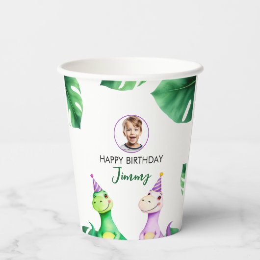 Waterverf Kleurrijke Trex Kinder Foto Verjaardag Papieren Bekers (Achterkant)