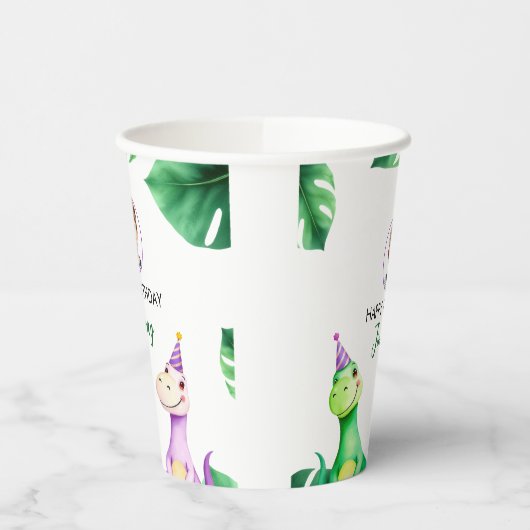 Waterverf Kleurrijke Trex Kinder Foto Verjaardag Papieren Bekers (Links)