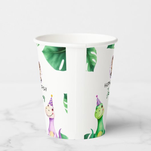 Waterverf Kleurrijke Trex Kinder Foto Verjaardag Papieren Bekers (Rechts)