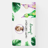 Waterverf Kleurrijke Trex Kinder Foto Verjaardag Spandoek (Verticaal)