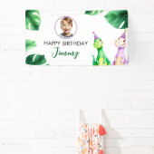 Waterverf Kleurrijke Trex Kinder Foto Verjaardag Spandoek (Insitu)