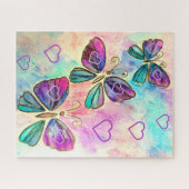 Waterverf - kleurrijke vlinders - hart - zoet legpuzzel (Horizontaal)