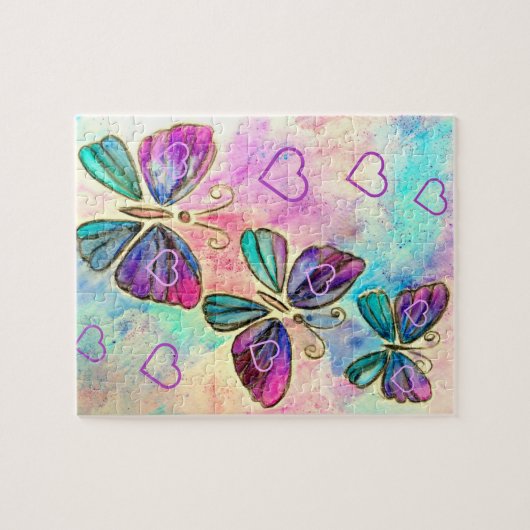 Waterverf - Kleurrijke vlinders vliegen - hart Legpuzzel (Horizontaal)
