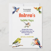 Waterverf kleurrijke vogelverjaardagsfeestje kaart (Voorkant)