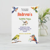 Waterverf kleurrijke vogelverjaardagsfeestje kaart (Staand voorkant)