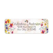 Waterverf Kleurrijke Wildbloemen en Vlinders Etiket (Voorkant)
