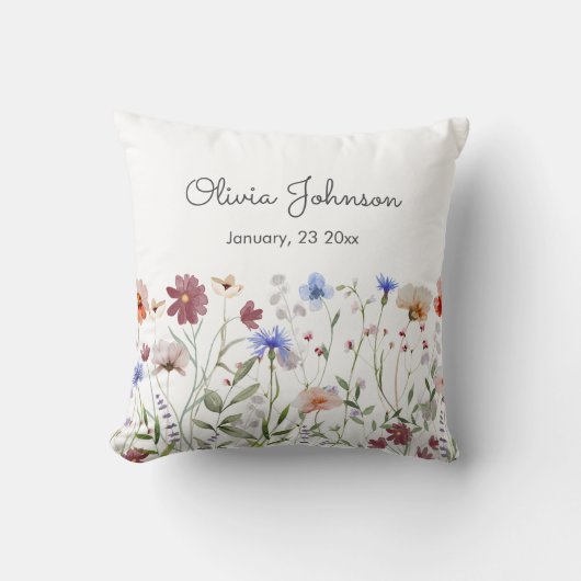 Waterverf Kleurrijke Wildflower Baby Geboorte Keep Kussen (Voorkant)