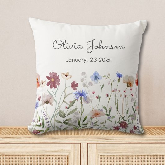 Waterverf Kleurrijke Wildflower Baby Geboorte Keep Kussen