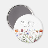 Waterverf Kleurrijke Wildflower Baby Geboorte Keep Magneet (Voorkant / Achterkant)