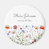 Waterverf Kleurrijke Wildflower Baby Geboorte Keep Magneet (Voorkant)