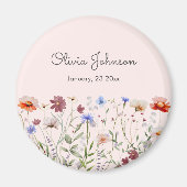 Waterverf Kleurrijke Wildflower Baby Geboorte Keep Magneet (Voorkant)