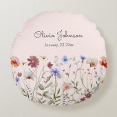 Waterverf Kleurrijke Wildflower Baby Geboorte Keep Rond Kussen (Voorkant)