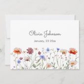 Waterverf Kleurrijke Wildflower Baby Girl Geboorte Aankondiging (Voorkant)