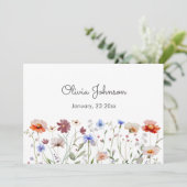 Waterverf Kleurrijke Wildflower Baby Girl Geboorte Aankondiging (Staand voorkant)