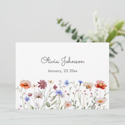 Waterverf Kleurrijke Wildflower Baby Girl Geboorte Aankondiging (Staand voorkant)