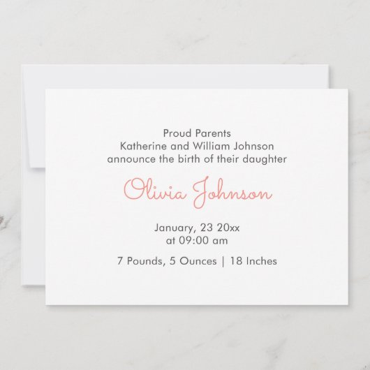 Waterverf Kleurrijke Wildflower Baby Girl Geboorte Aankondiging (Achterkant)