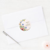 Waterverf kleurrijke Wildflower bruiloft Koppel na Ronde Sticker (Envelop)