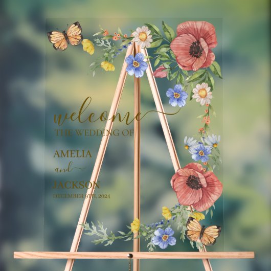 Waterverf kleurrijke Wildflower bruiloft welkom Acryl Bord (Neutraal)
