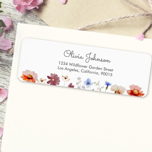 Waterverf Kleurrijke Wildflower Meadow Etiket