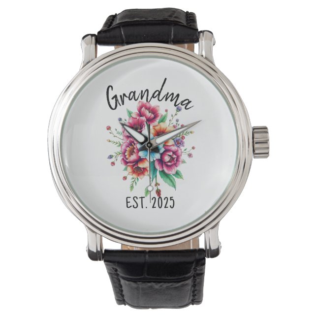 Waterverf Kleurrijke Wildflowers Grootmoeder Horloge (Voorkant)