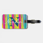 Waterverf Kleurvolle textuur Blauw Monogram Bagagelabel (Achterkant horizontaal)