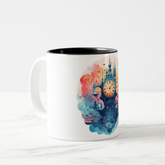 Waterverf klok Risograph Tweekleurige Koffiemok (Voorkant links)