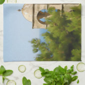 Waterverf klokkentoren theedoek (Gevouwen)