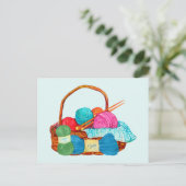 Waterverf Knitting Yarn Basket Briefkaart (Staand voorkant)