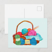 Waterverf Knitting Yarn Basket Briefkaart (Voorkant / Achterkant)