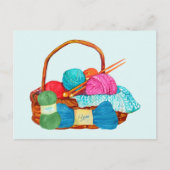 Waterverf Knitting Yarn Basket Briefkaart (Voorkant)