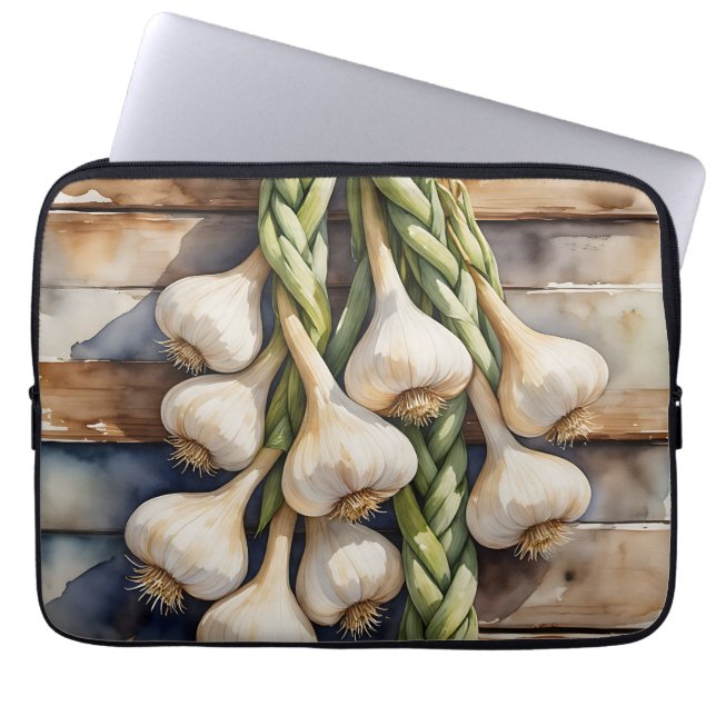 Waterverf Knoflook Vlecht Rustiek Laptop Sleeve (Voorkant)