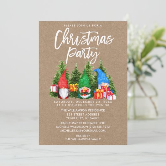 Waterverf Knomes kerstfeest Kraft Kaart (Staand voorkant)