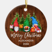 Waterverf Knomes voor kersthout in penseelscript Keramisch Ornament (Voorkant)