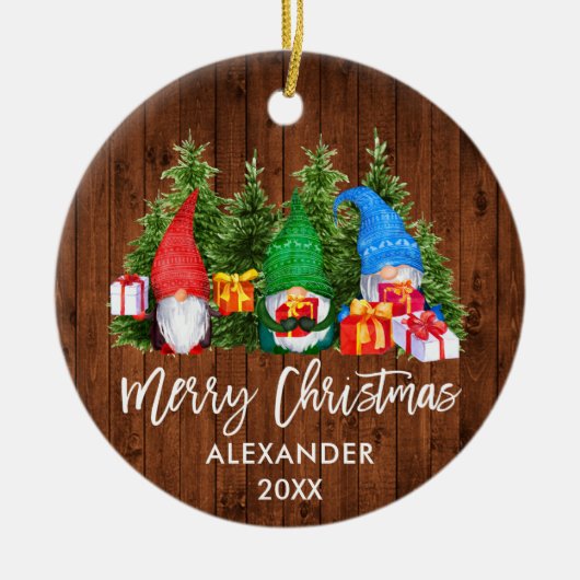 Waterverf Knomes voor kersthout in penseelscript Keramisch Ornament (Voorkant)