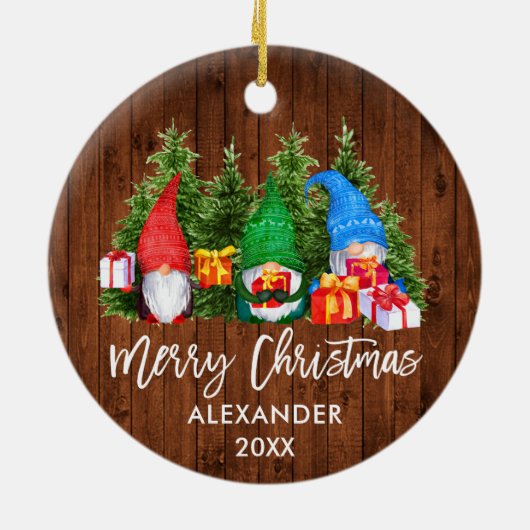 Waterverf Knomes voor kersthout in penseelscript Keramisch Ornament (Achterkant)