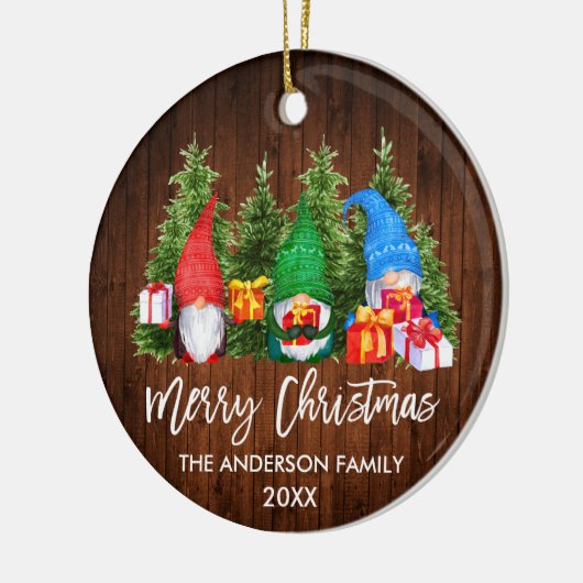 Waterverf Knomes voor kersthout in penseelscript Keramisch Ornament (Links)