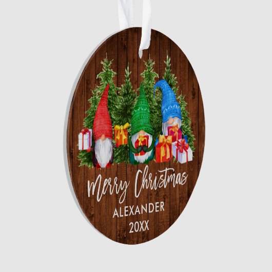 Waterverf Knomes voor kersthout in penseelscript Ornament (voorkant)