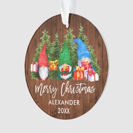 Waterverf Knomes voor kersthout in penseelscript Ornament (voorkant)