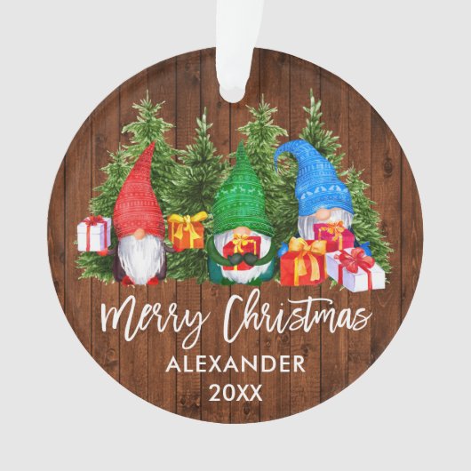 Waterverf Knomes voor kersthout in penseelscript Ornament (voorkant)