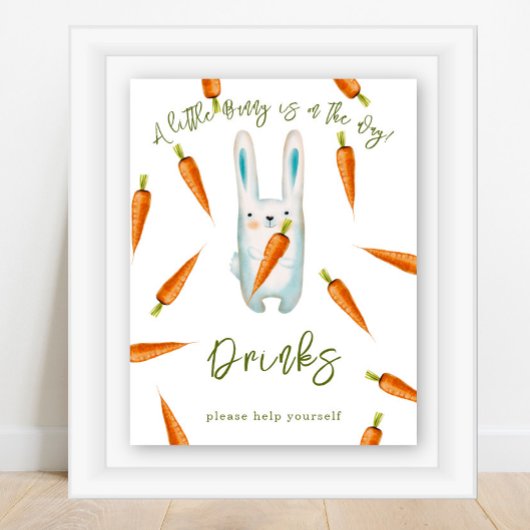 Waterverf knuffel konijn babyshower - Dranken Poster